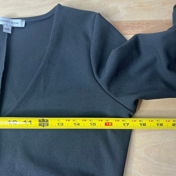 Women's Black Bell Sleeve Mini Dress V-Neck Size M. Stretch A-Line LBD Witchy - Picture 8 of 9